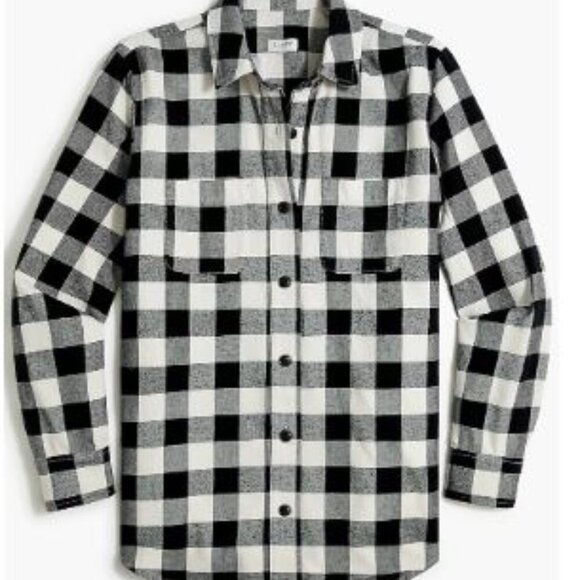 J Crew Factory  Black/Ivory Buffalo Check Shirt Jacket - Picture 2 of 2